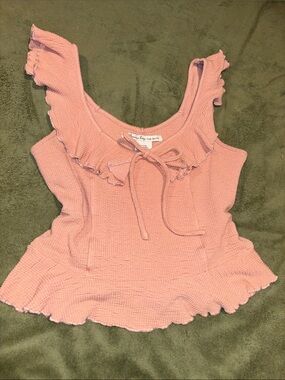 American Rag Pink Ruffled Tie-Front Tank